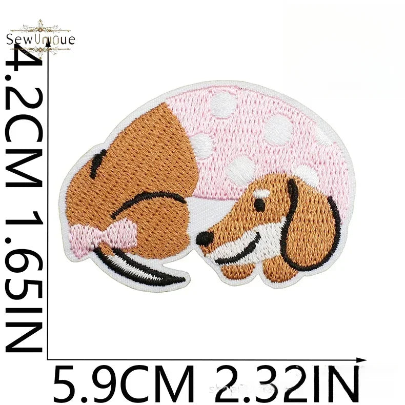Korean Cute Dachshund Dog Embroidery Cloth Sticker DIY Bag Dress Up Puppy Patch Ironing DIY Apparel Sewing Supplies - Ice Cream Cake