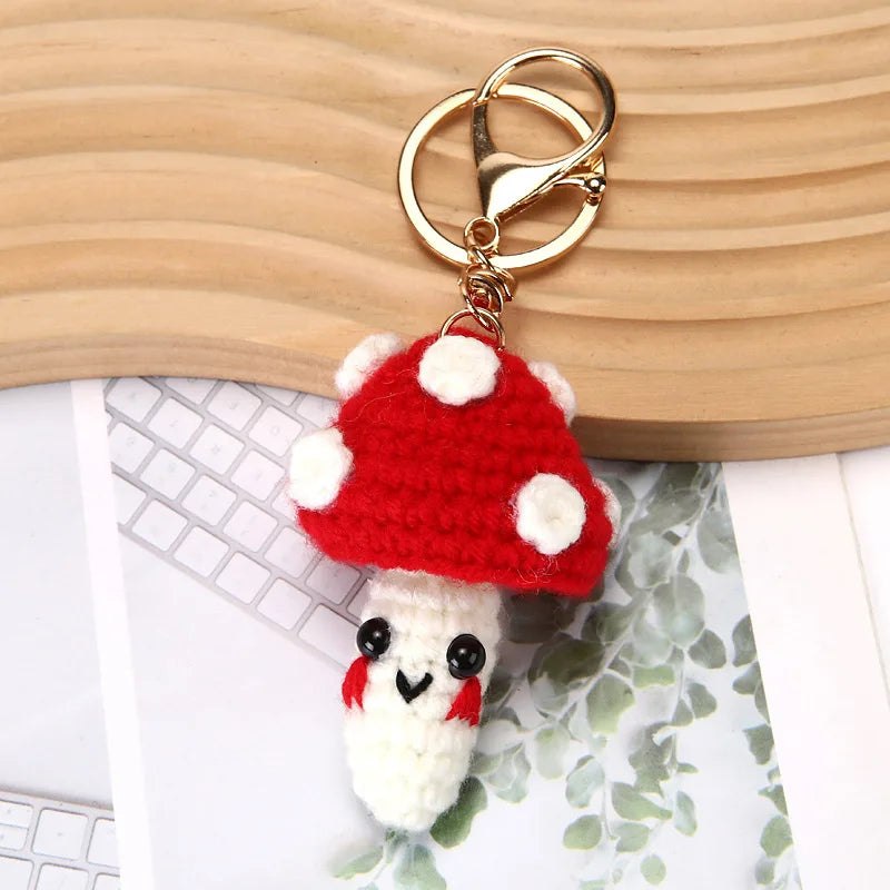 Handmade Crochet Mushroom Keychain Charm