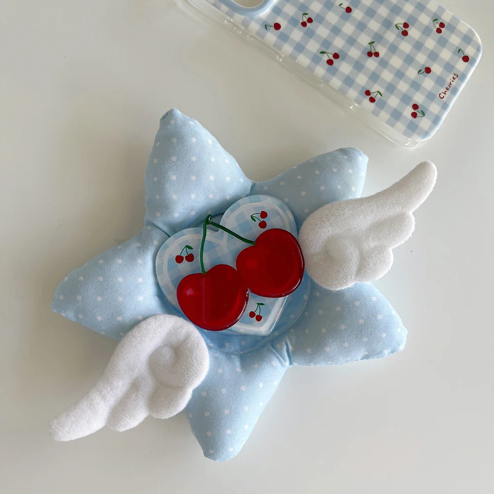 3D Cute Cherry Blue Grid Pattern Magnetic Grip Tok Phone Cases for iPhone 17pro 15 16 pro max Wireless Charge For Magsafe Cover - Ice Cream Cake