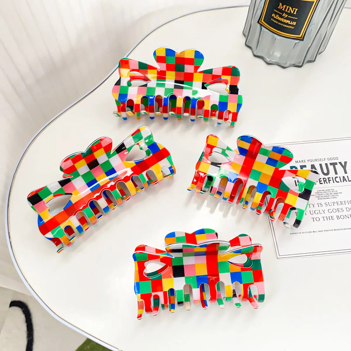 Multicolour Checkered Hair Claw - Ice Cream Cake