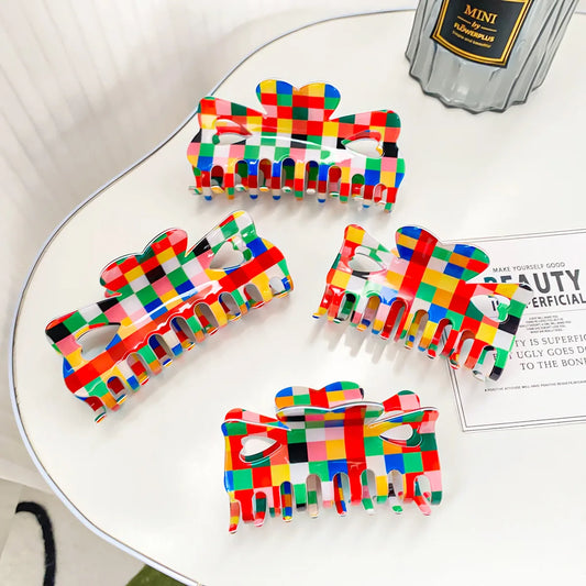 Multicolour Checkered Hair Claw - Ice Cream Cake