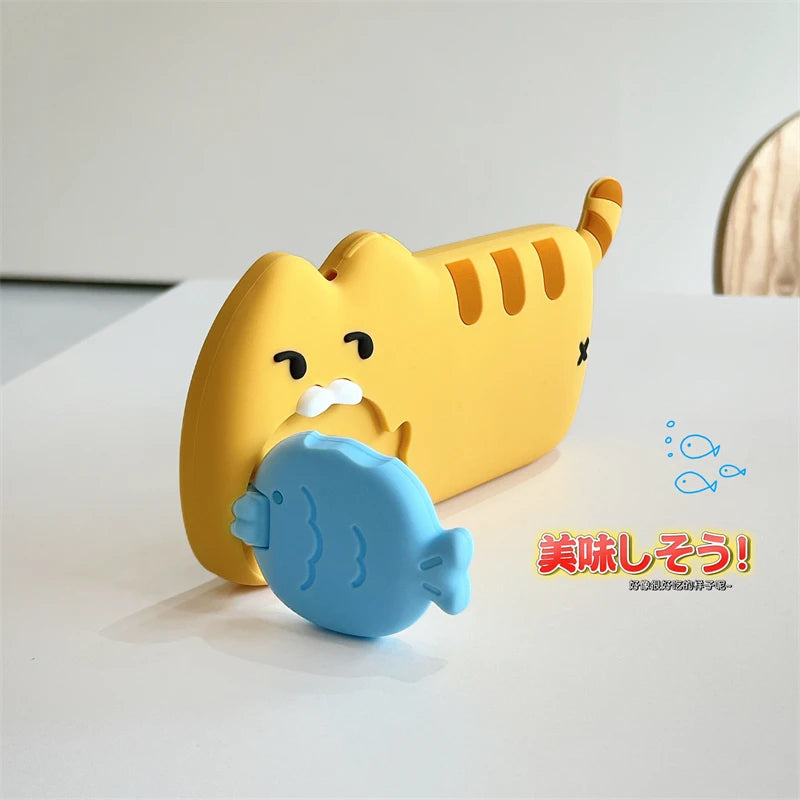 3D Cute Cat Eat Fish Silicone Phone Case For iPhone 17ProMax 17 16 15 14 13 12 Pro Max Funny Cartoon Camera Protection Cover - Ice Cream Cake