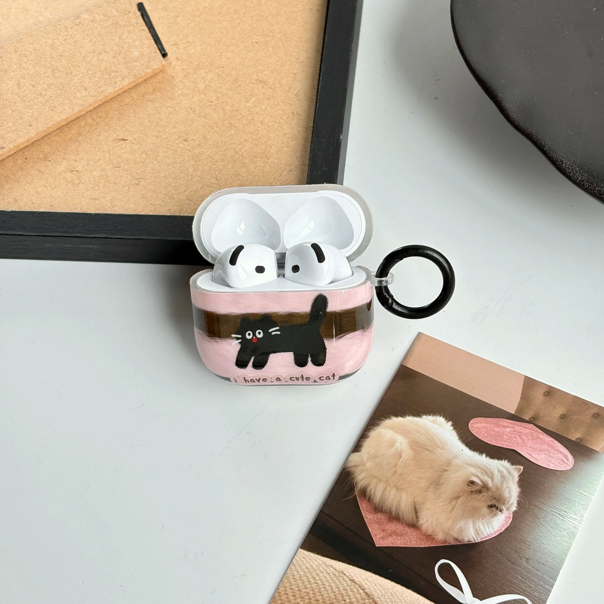 Strawberry and Chocolate Black Cat AirPods Charger Case Cover