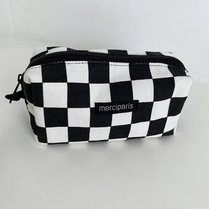 Korean Fashion Plaid Travel Makeup Kits Cosmetic Storage Bag Women Handbags Wallet Organizer Cute School Pencil Cases Pouch Bags - Ice Cream Cake