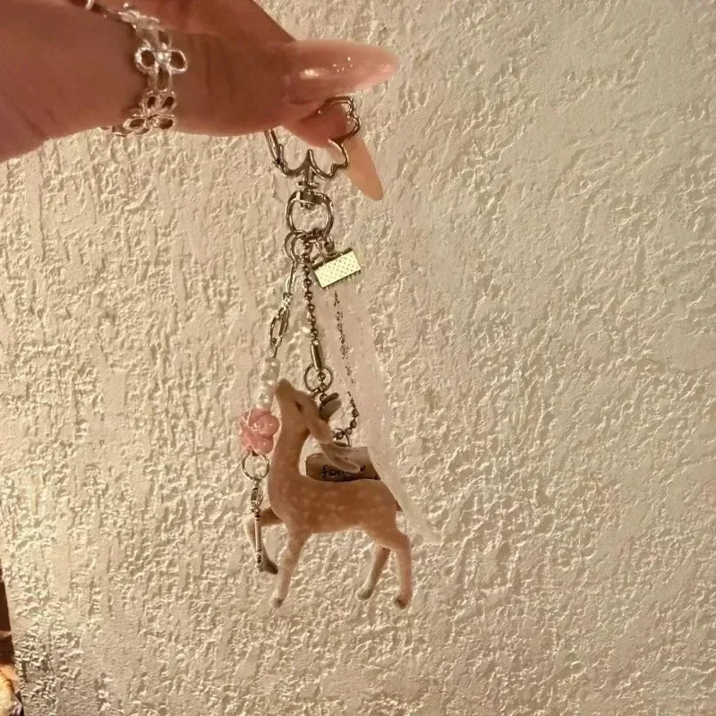 Flocked Deer Coquette Clip-On Charm Keychain