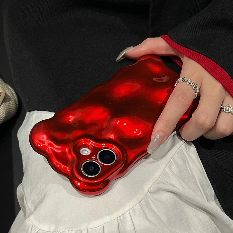 Fashion Red Wave Water Ripple TPU Phone Case For iPhone Air 11 12 13 14 16 17 Pro Max 15 Plus Anti-Fall Silicone Back Cover - Ice Cream Cake