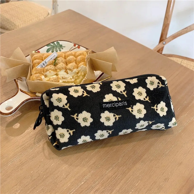 Corduroy Floral Travel Cosmetic Lipstick Purse Storage Bag Kawaii Women Makeup Handbags Organizer Wallet Pouch Pencil Case Bags - Ice Cream Cake