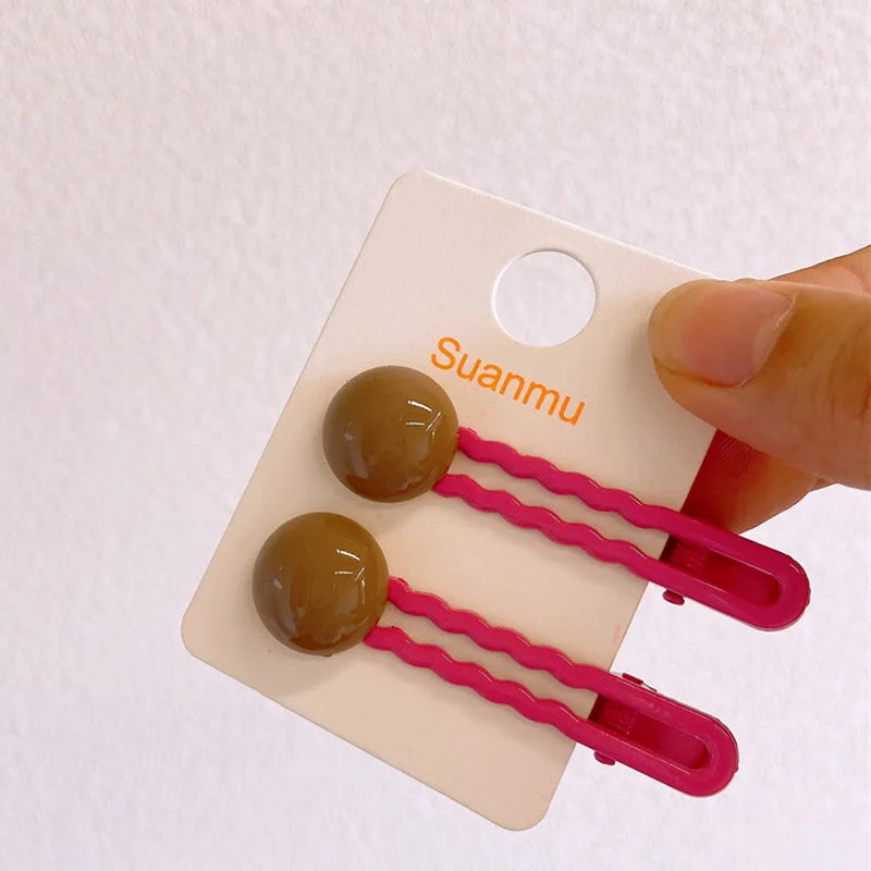 2Pcs/Set Simple Hair Clips For Girls Cute Hair Barrettes Baby Hairpins Kids Headwear Clips For Hair Bobby Pins Hair Accessories - Ice Cream Cake