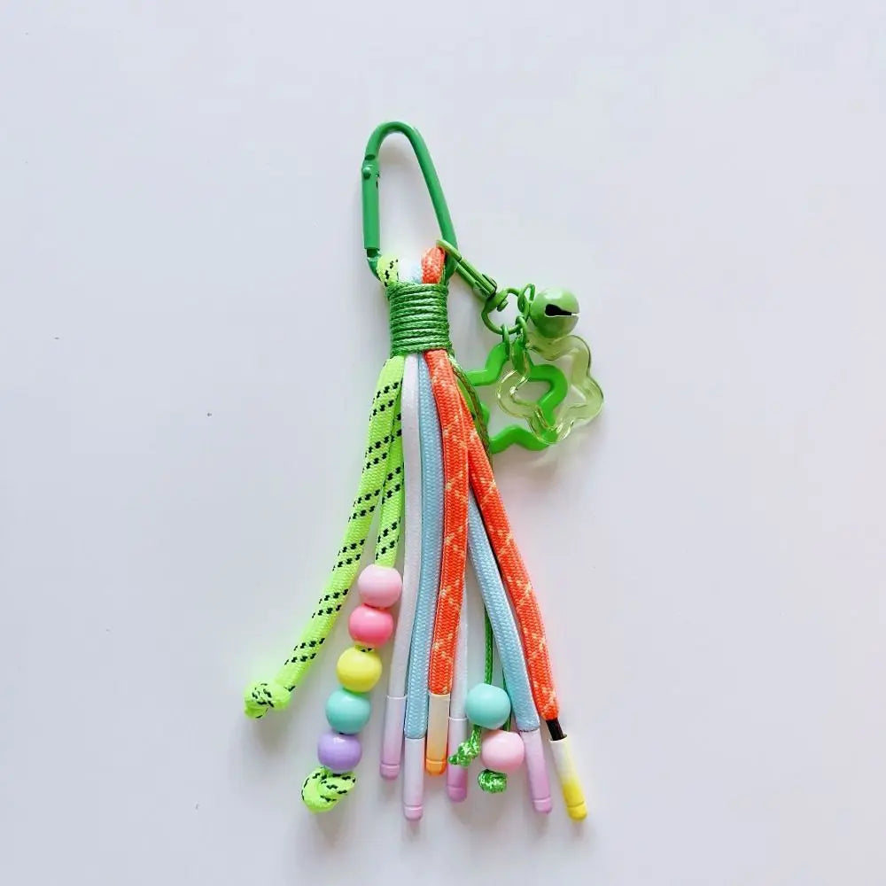 Y2K Braided Rope Keychain Handmade Creative Acrylic Striped Webbing Keychain Colorful Long Tassel Bag Charms Bag Accessories - Ice Cream Cake