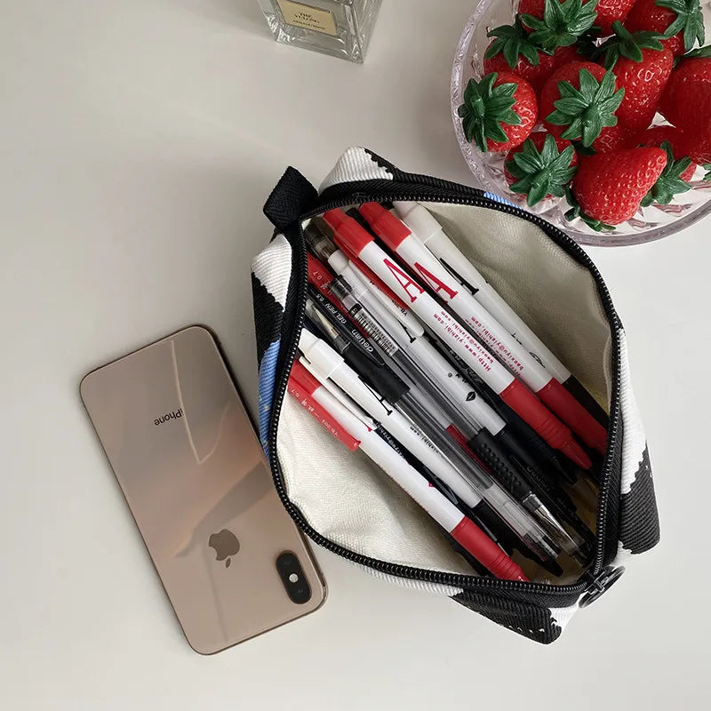 Korean Fashion Plaid Travel Makeup Kits Cosmetic Storage Bag Women Handbags Wallet Organizer Cute School Pencil Cases Pouch Bags - Ice Cream Cake