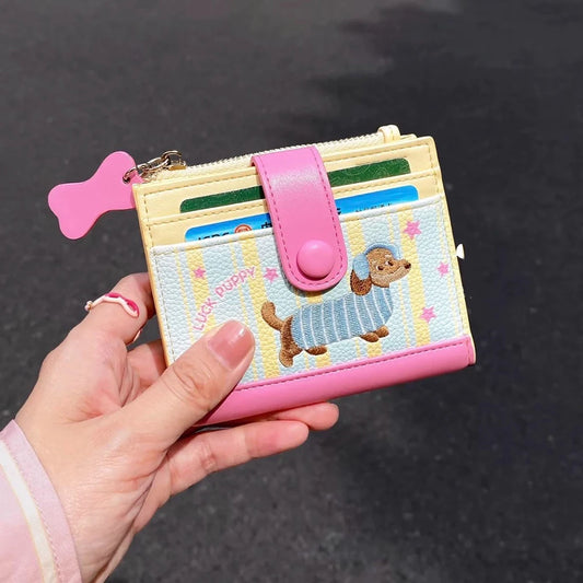 Stylish Sausage Dog Embroidery Pass Case Wallet - Ice Cream Cake
