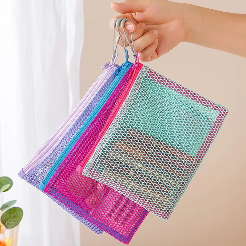 Double Zipper Mesh Storage Bag Ultra Light Wear-proof Visible Colored Double Layered Makeup Pouch Durable With Handle Coin Bag - Ice Cream Cake