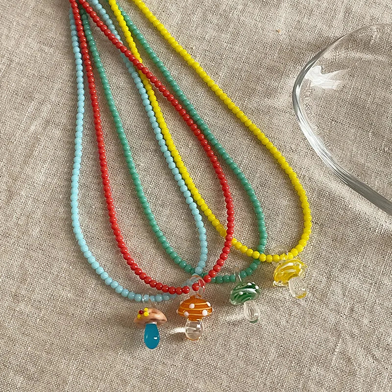 Beaded Mushroom Charm Necklace