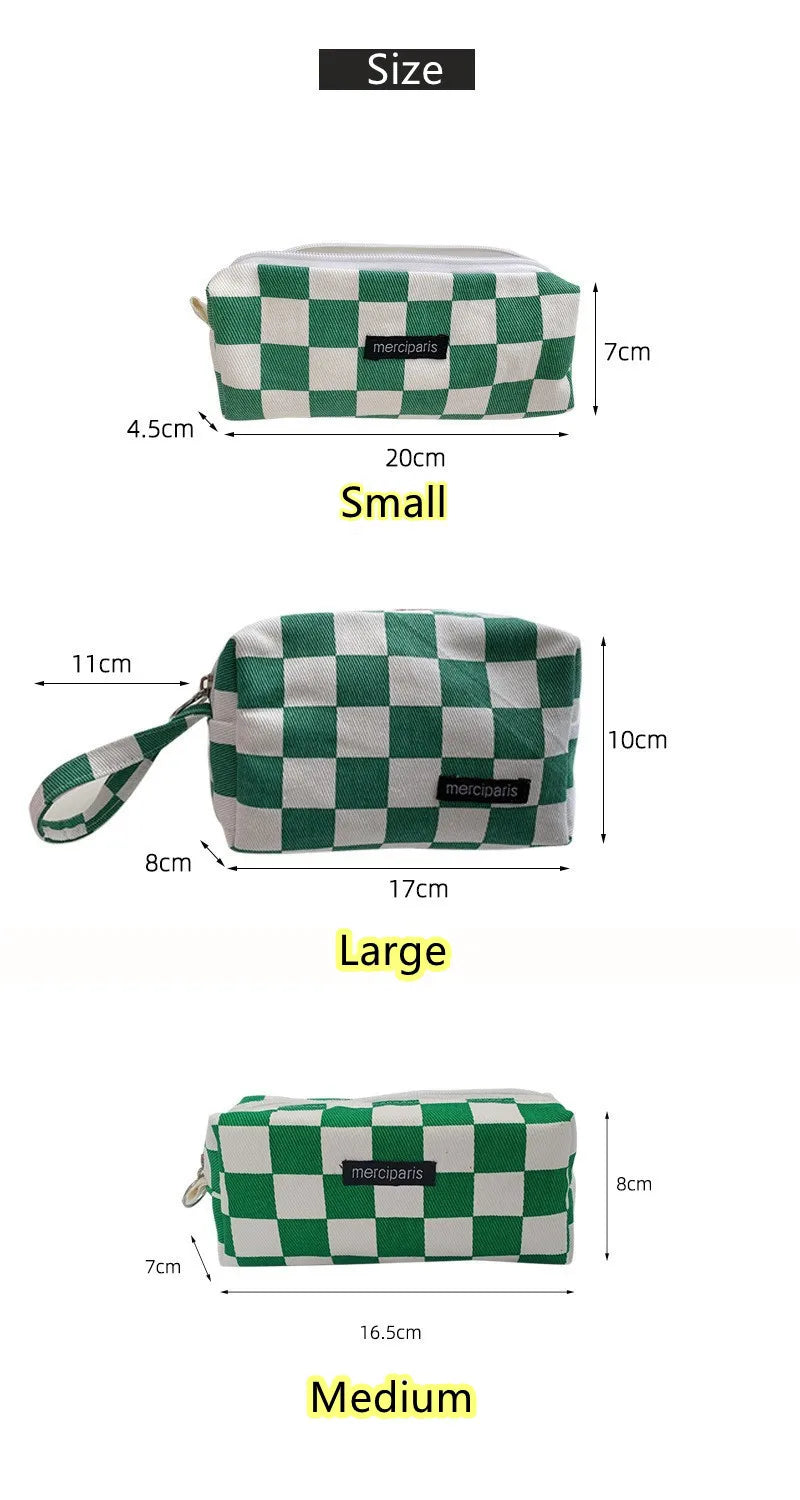 Korean Fashion Plaid Travel Makeup Kits Cosmetic Storage Bag Women Handbags Wallet Organizer Cute School Pencil Cases Pouch Bags - Ice Cream Cake