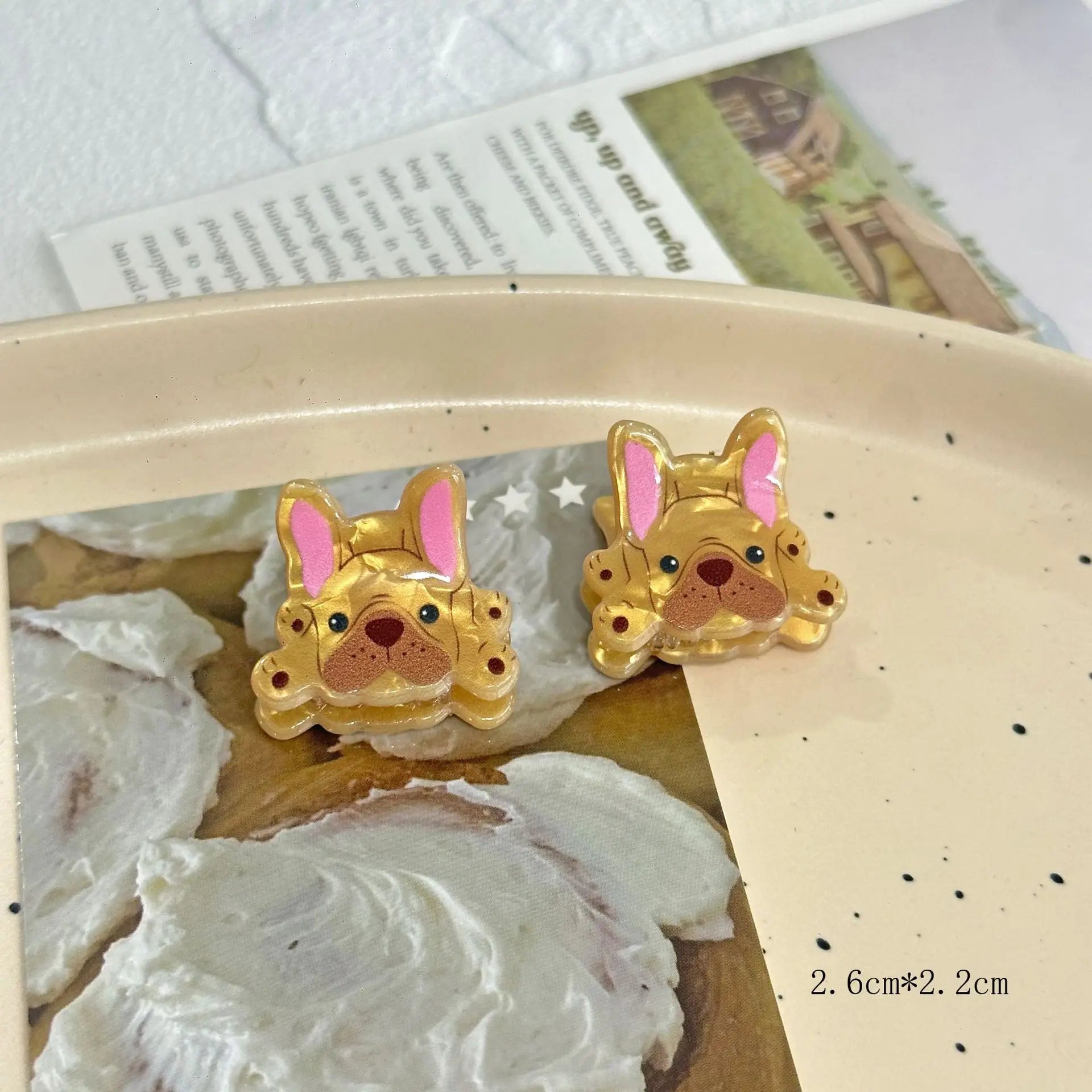 2Pcs Cartoon Cute Animal Small Grab Clip for Women Imitation Corgi French Bulldog Shiba Inu Dogs Bangs Claw Fun Hair Accessories - Ice Cream Cake