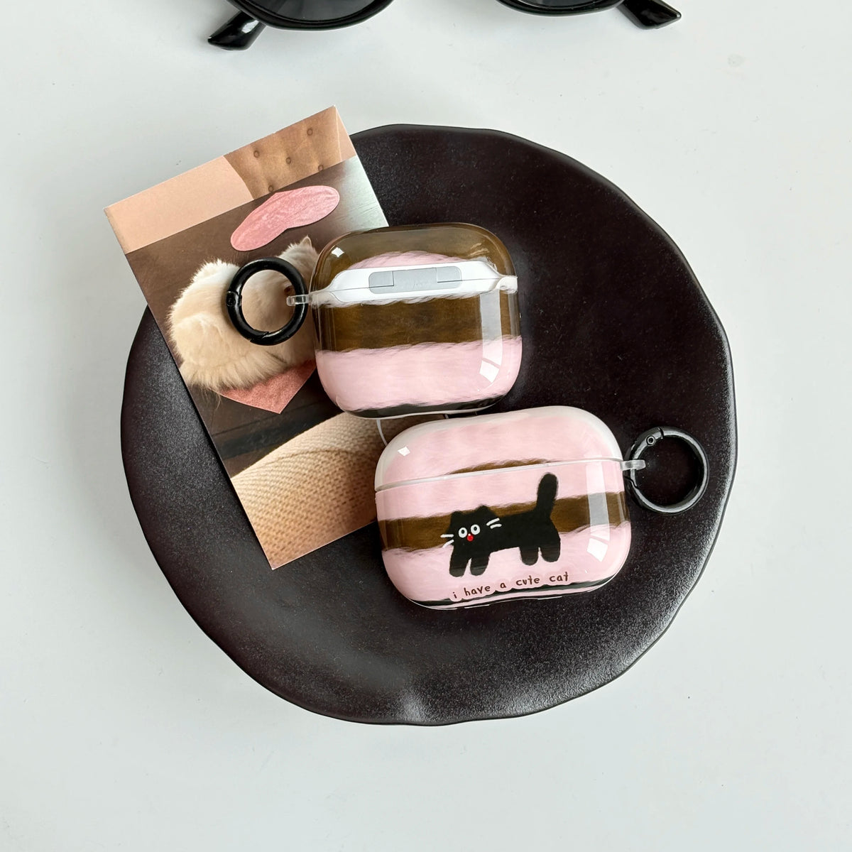 Strawberry and Chocolate Black Cat AirPods Charger Case Cover
