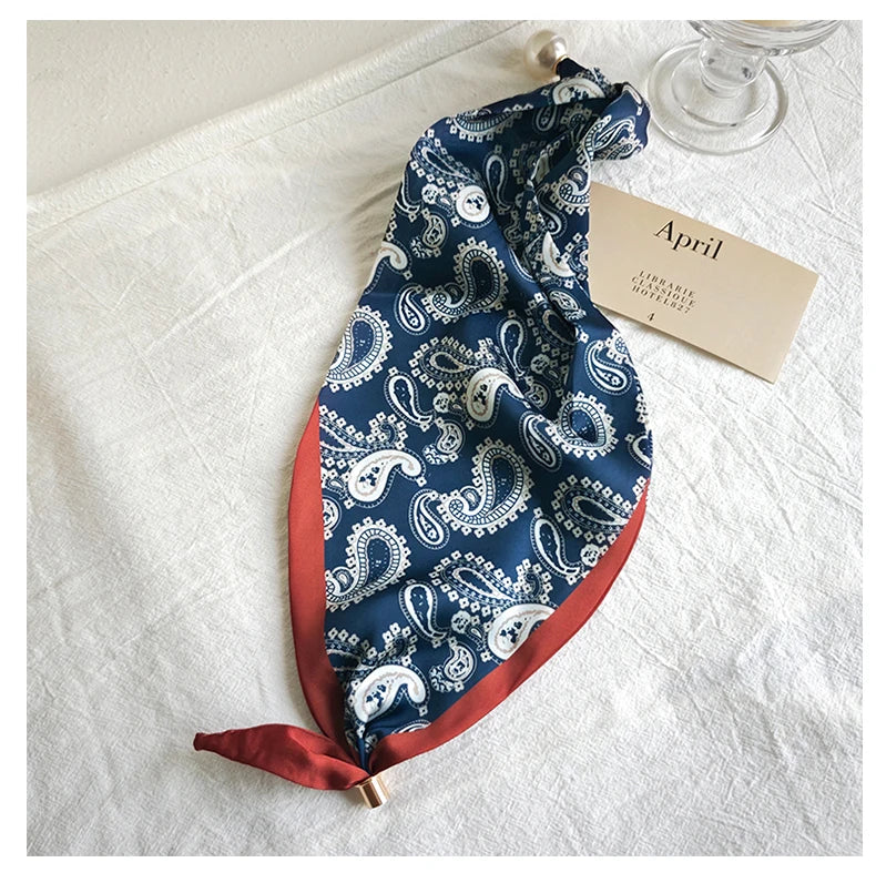 Spring Summer Thin Pearl Silk Scarves Magnetic Buckle Lazy Scarf Women Girls Sweet Elegant Pendant Collarbone Chain Neck Scarf - Ice Cream Cake