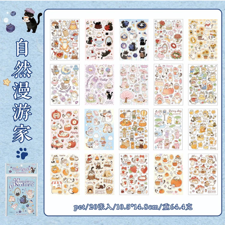 Mr.Paper 20 Sheets Die-Cut Cat Sticker Book, Cat Collection Series Waterproof Decals for Journal Scrapbooking, Coffee Cup DIY - Ice Cream Cake