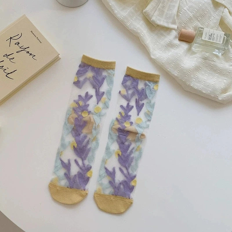 Transparent Floral Crew Socks