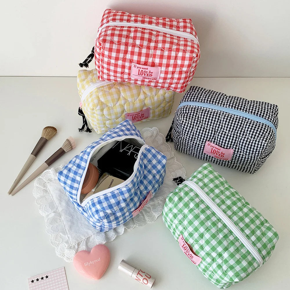 Fashion Simple Heart Square Makeup Bag Cute Girls Travel Large Capacity Storage Handbag Women Grooming Bag Student Pencil Case - Ice Cream Cake