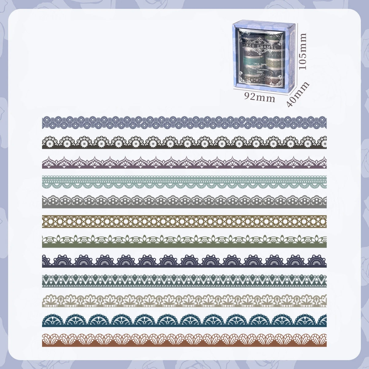 Lace Pattern Washi Tape Set (Set of 12 Rolls)