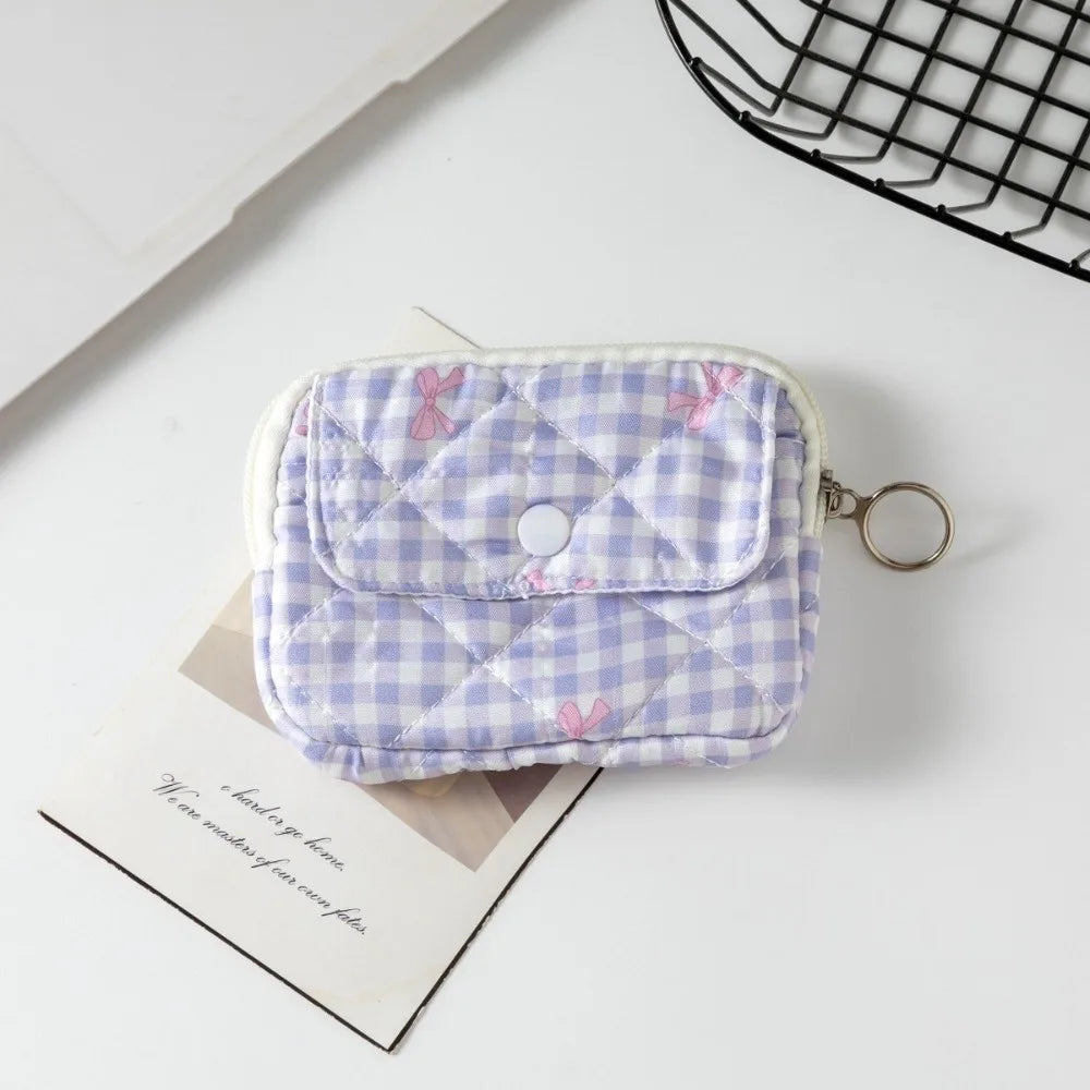 Quilted Pattern Zipper Pouch Keychain