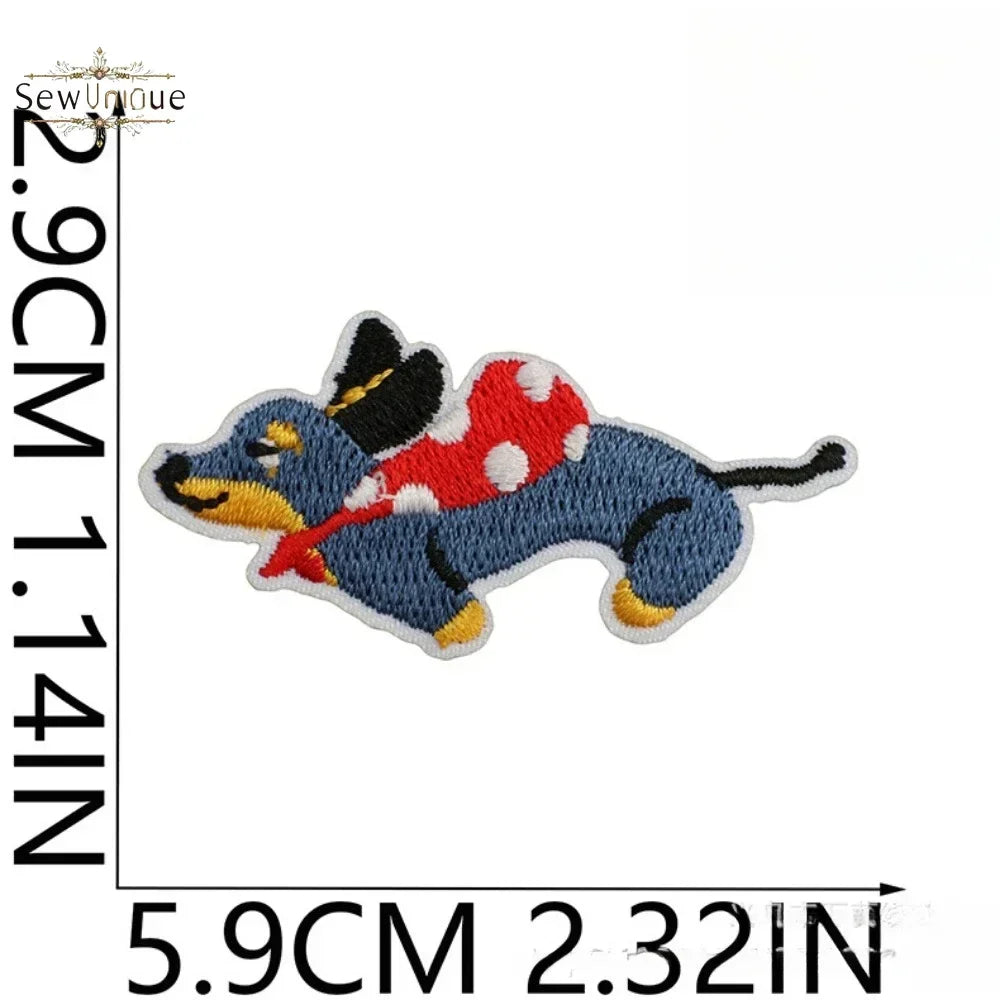 Korean Cute Dachshund Dog Embroidery Cloth Sticker DIY Bag Dress Up Puppy Patch Ironing DIY Apparel Sewing Supplies - Ice Cream Cake