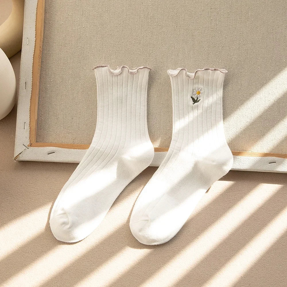 Women Socks Japanese Korean Style Cartoon Flower Rabbit Harajuku Cute Kawaii Mid Tube Breathable Casual Short Cotton Socks - Ice Cream Cake