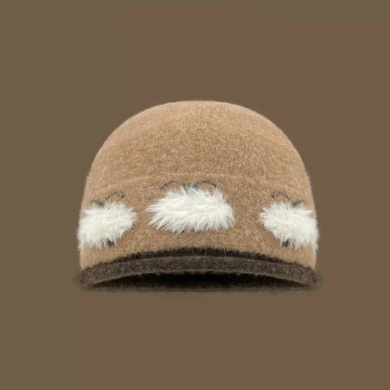 Fluffy Ram Knit Beanie Hat