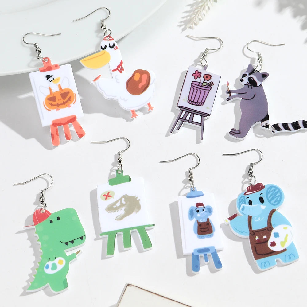 Cute Acrylic Cartoon Animals Dangle Earrings Lovely Asymmetric Elephant  Dinosaur Cat Earrings Funny Jewelry Gifts - Ice Cream Cake