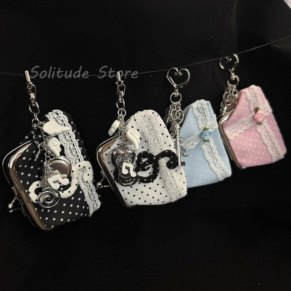 Cute Y2k Coin Purses Lady Small Wallet Wave Dot Handmade Lace Showa Rose Vintage Bag Hanging Pendant Earphone Bag Wallet - Ice Cream Cake