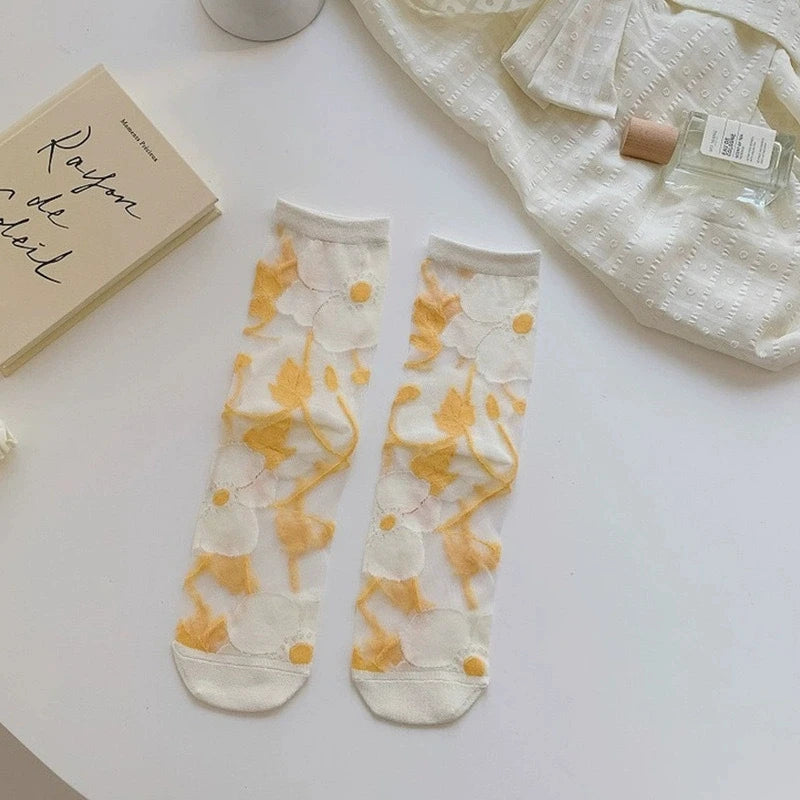 Transparent Floral Crew Socks