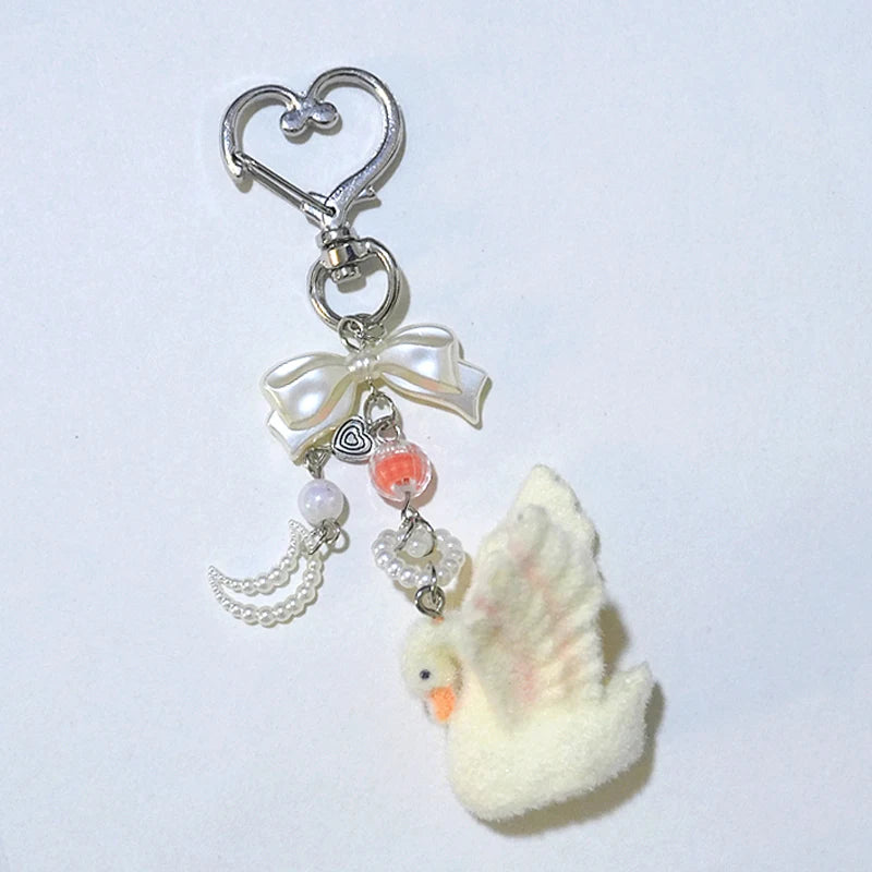 Flocked Swan Clip-On Charm Keychain