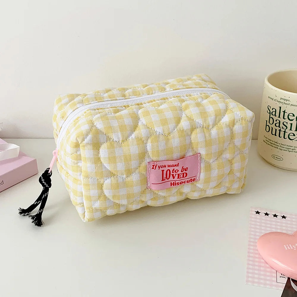 Fashion Simple Heart Square Makeup Bag Cute Girls Travel Large Capacity Storage Handbag Women Grooming Bag Student Pencil Case - Ice Cream Cake