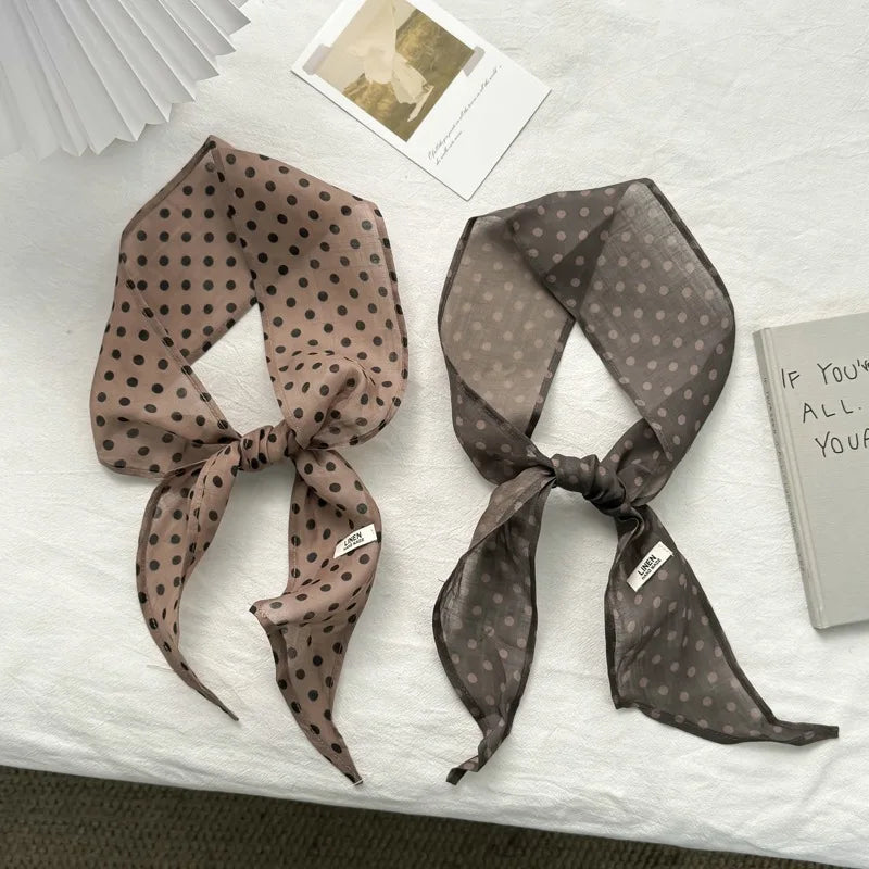 Polka Dot Scarf for Women 2026 New Spring Korean Style Artistic Retro Neck High-Grade Cotton and Linen Accessories Ornament - Ice Cream Cake
