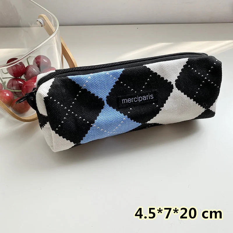 Korean Fashion Plaid Travel Makeup Kits Cosmetic Storage Bag Women Handbags Wallet Organizer Cute School Pencil Cases Pouch Bags - Ice Cream Cake