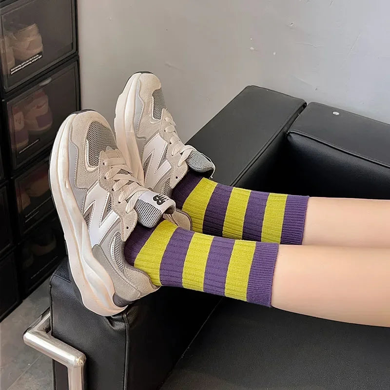 Stripe Pattern Crew Socks