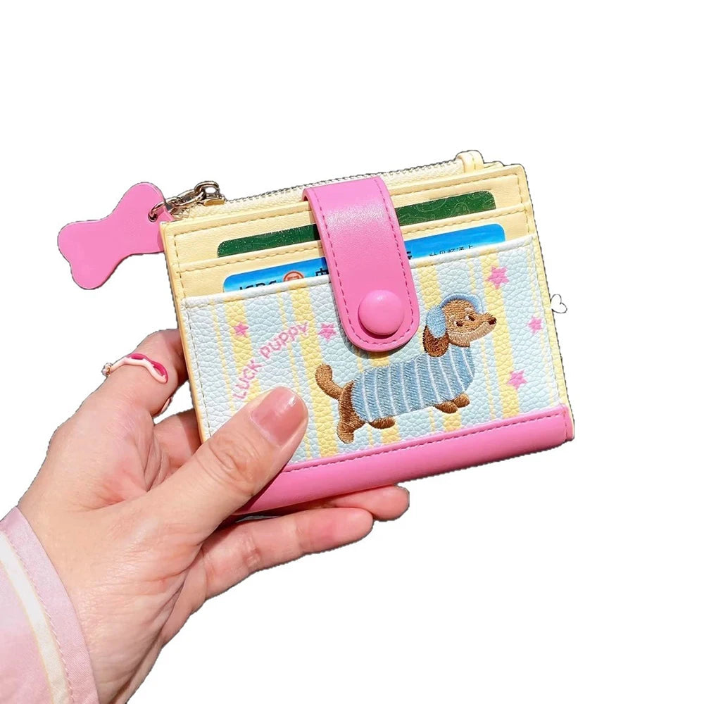Stylish Sausage Dog Embroidery Pass Case Wallet