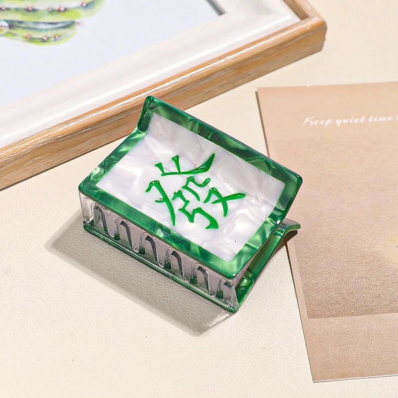Acrylic Glossy Mahjong Tile Hair Claw Clip