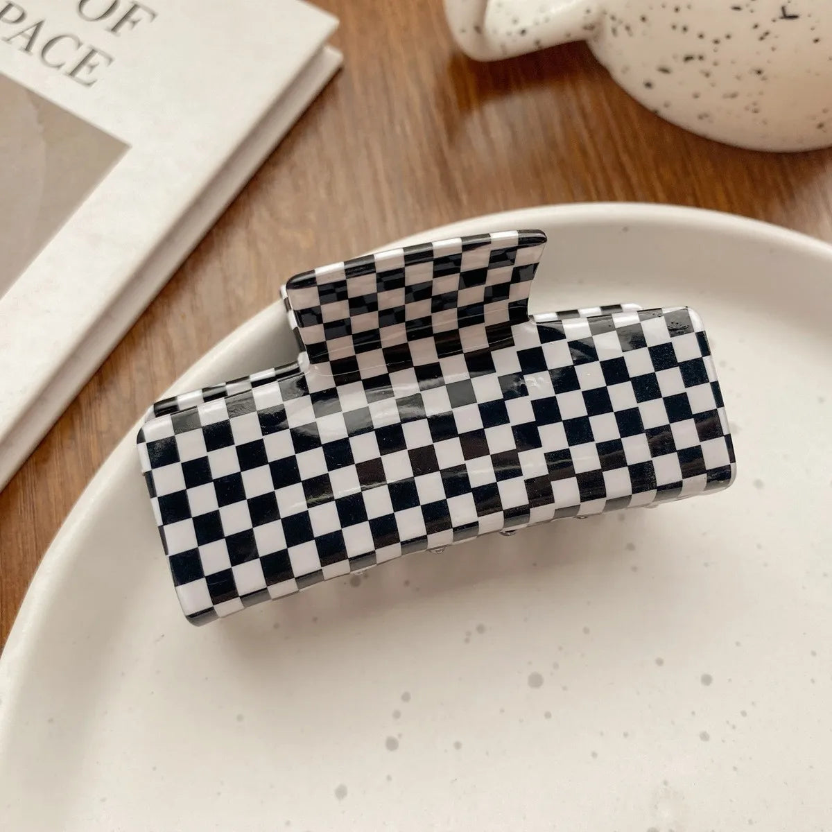 Check Pattern Acrylic Glossy Hair Claw Clip