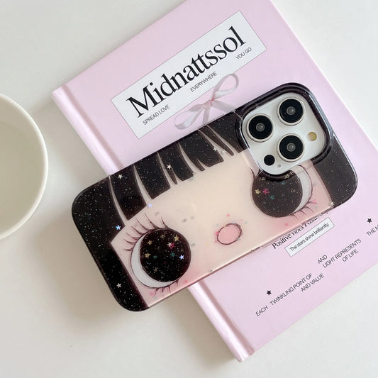 Phone case with cartoon design on a pink book