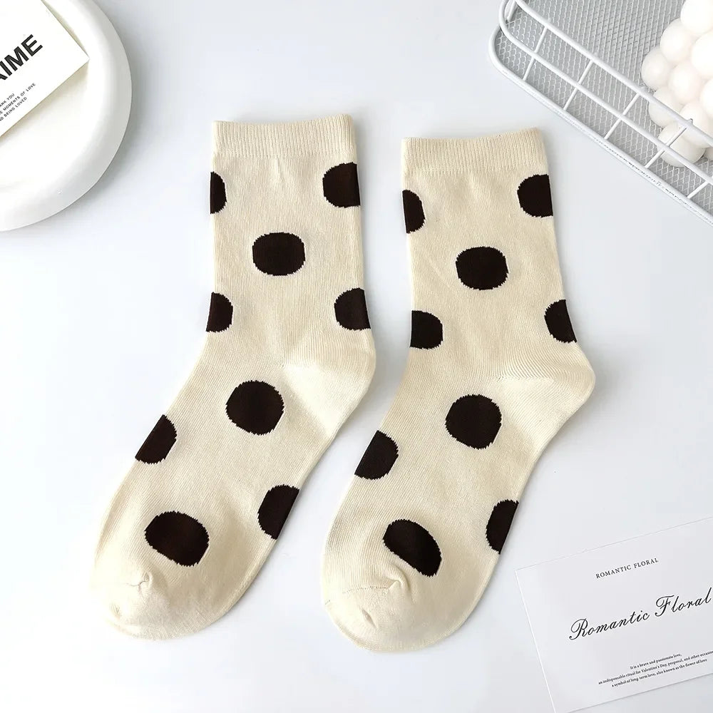 5 Pairs Comfort Rainbow Polka Dot Socks Casual Japanese Dot Sweat Retro Modern Women Mid tube Sweet Style Skin Friendly Sweat - Ice Cream Cake