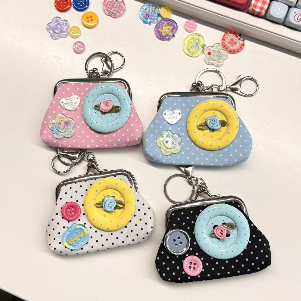 Cute Y2k Coin Purses Lady Small Wallet Wave Dot Handmade Lace Showa Rose Vintage Bag Hanging Pendant Earphone Bag Wallet - Ice Cream Cake