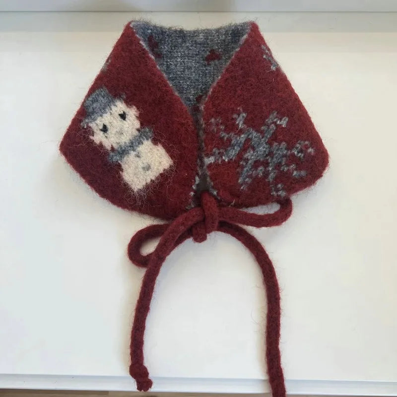 Intarsia Knit Snowman Bonnet Earmuff Scarf