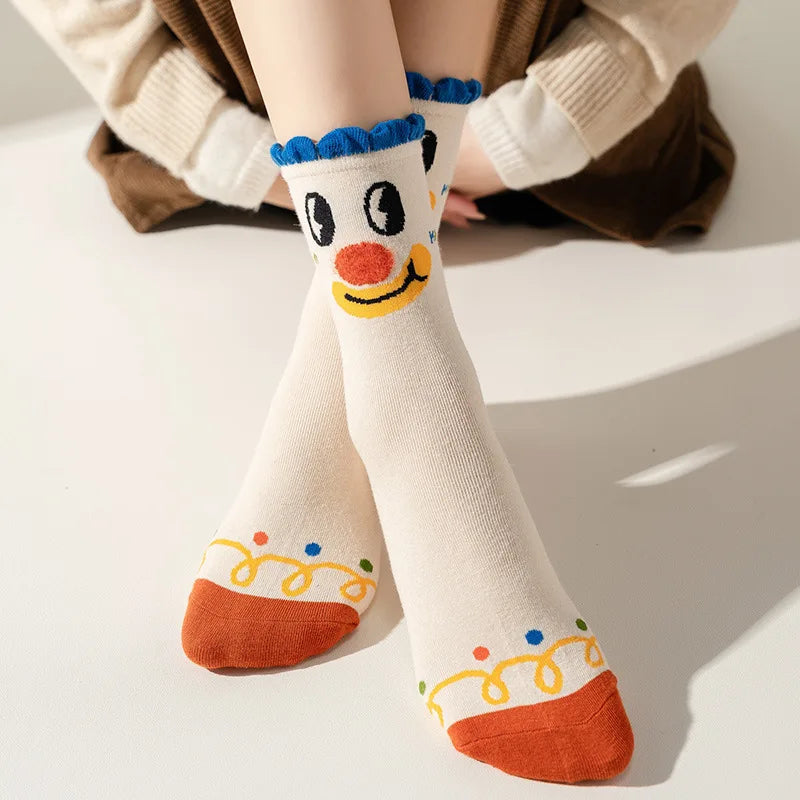 Funny Cute Cartoon Clown Casual Sports Women's Mid-tube Socks Cartoon Circus Long Cotton Socks Personality Brand Socks - Ice Cream Cake