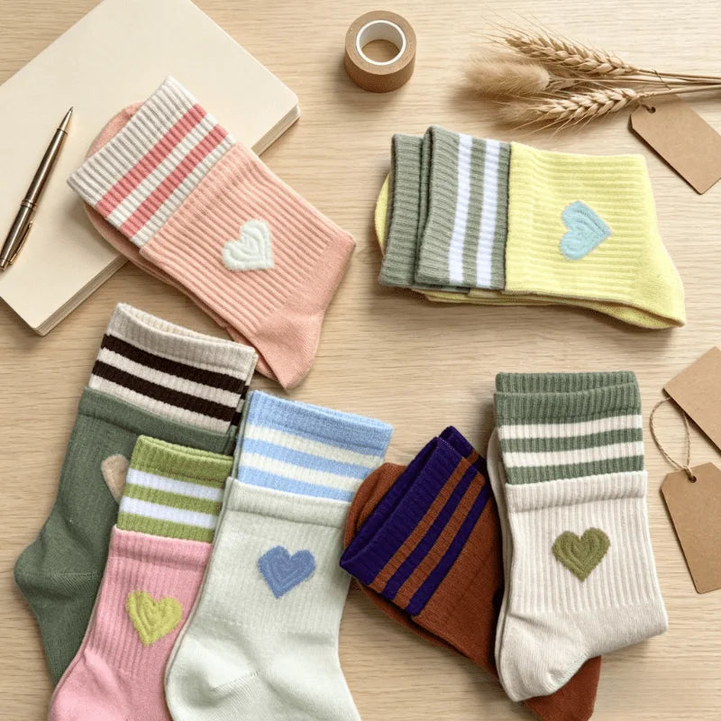 Hearts and Stripes Crew Sock Set (Set of 8 Pairs)