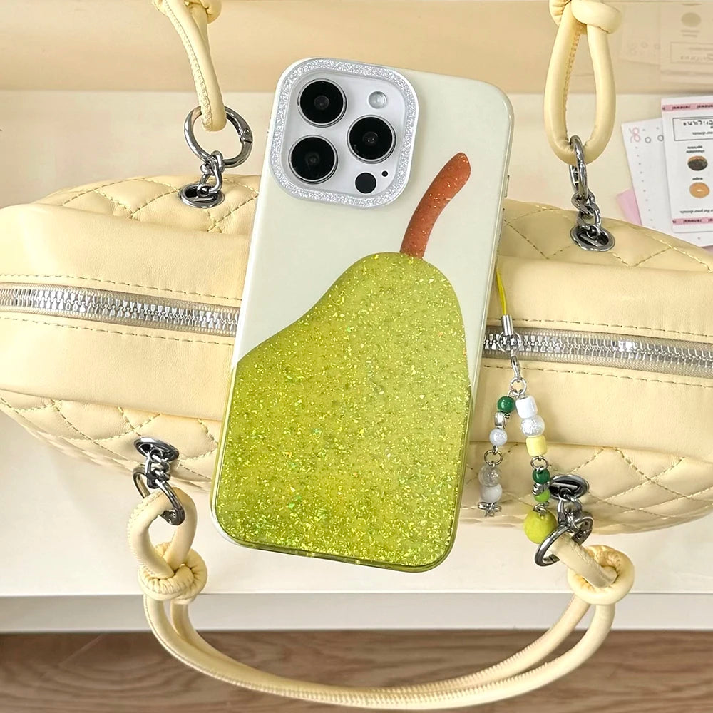 Fashion Cute Pear Glitter Bling Phone Case for iPhone 15 16 14 13 17 Pro Max Diamond Clear Luxury Transparent Cover Women Girl - Ice Cream Cake