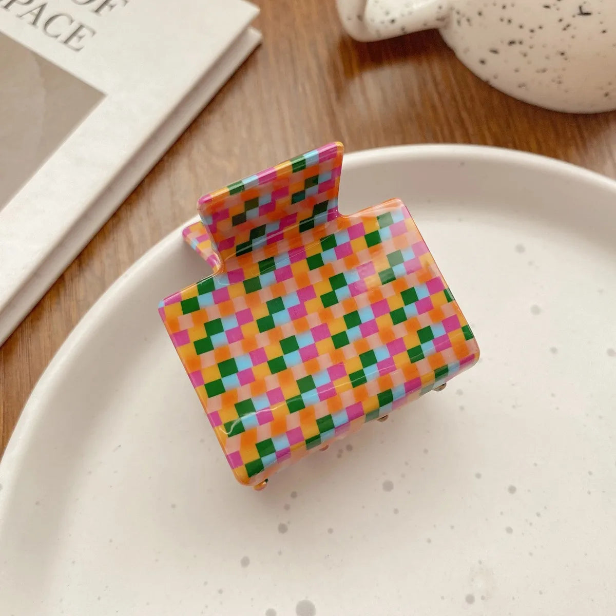Check Pattern Acrylic Glossy Hair Claw Clip