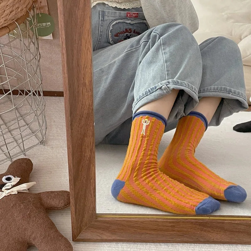 Happy Stripe Character Crew Socks - Ice Cream Cake