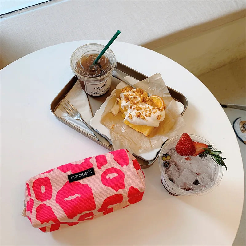 Korean Fashion Plaid Travel Makeup Kits Cosmetic Storage Bag Women Handbags Wallet Organizer Cute School Pencil Cases Pouch Bags - Ice Cream Cake